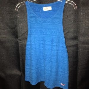 Blue tribal print sheer open back crop top